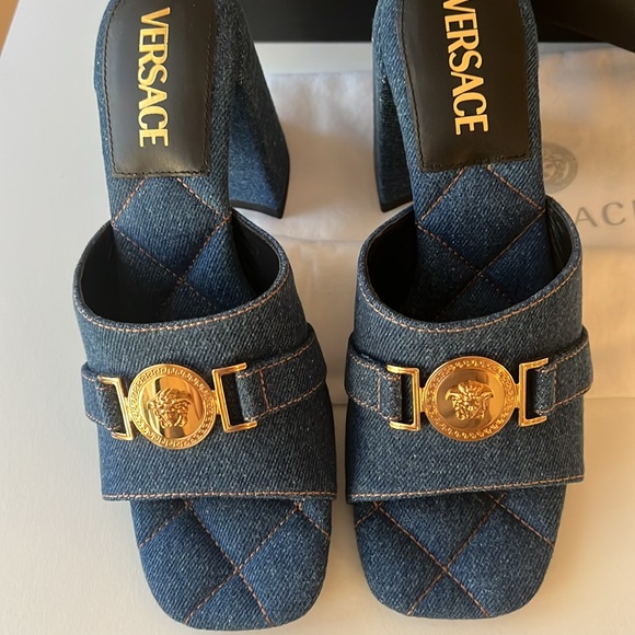 Versace Denim Heeled Sandals - Picture 6 of 8